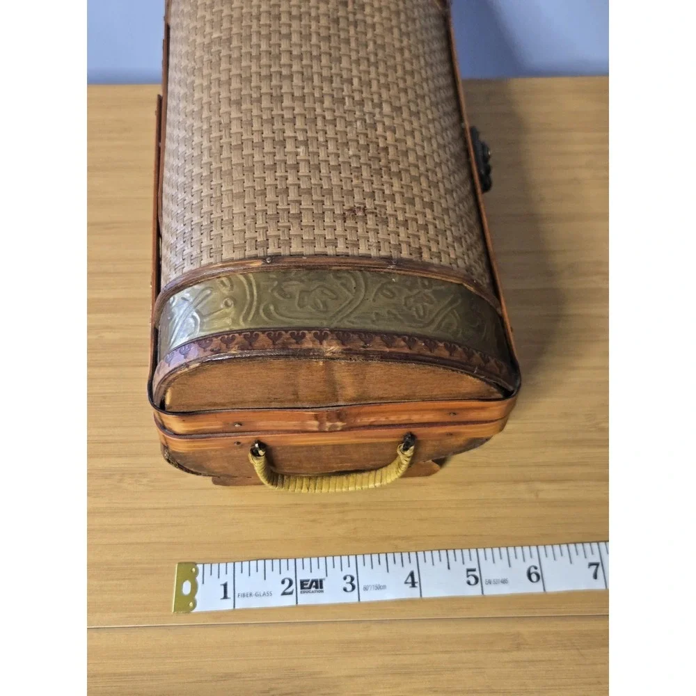 Vintage Asian Style Woven Wicker Treasure Chest Box.